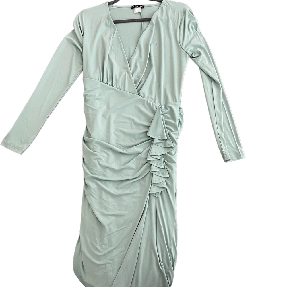 Faux wrap mint dress